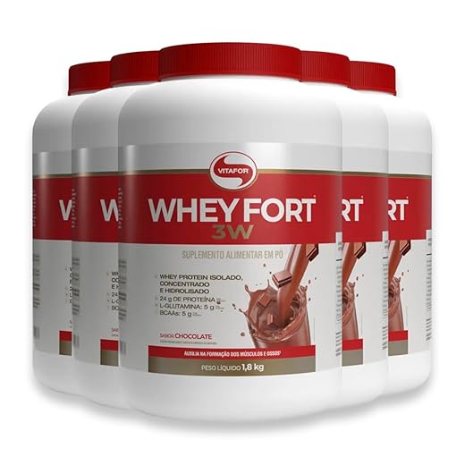 Kit 5 Whey Fort 3W Vitafor Chocolate 1800g