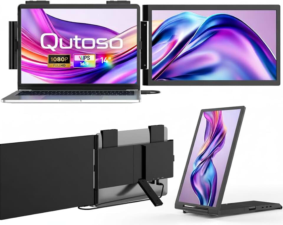 Armazém Brasil, Extensor de tela portátil, 14" 1080P Dual Screen, Monitor portátil de rotação de 250 ° para laptop, Travel Display para laptop 14-16 '' com porta USB-C/HDMI, Plug & Play