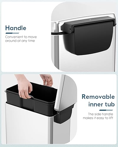 Miniatura 5 de Arlopu Basurero delgado de cocina de 13.2 galones con tapa, cubo de basura de acero inoxidable de 50 L, cubo de basura grande para cocina, cubo de