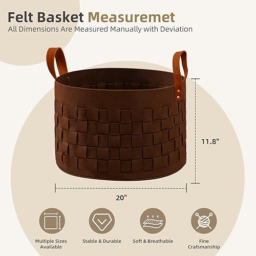 Miniatura 4 de boldmonkey Cesta para mantas, cestas de lavandería de fieltro tejido XXL con asa, almacenamiento de guardería, sala de estar, redonda, para