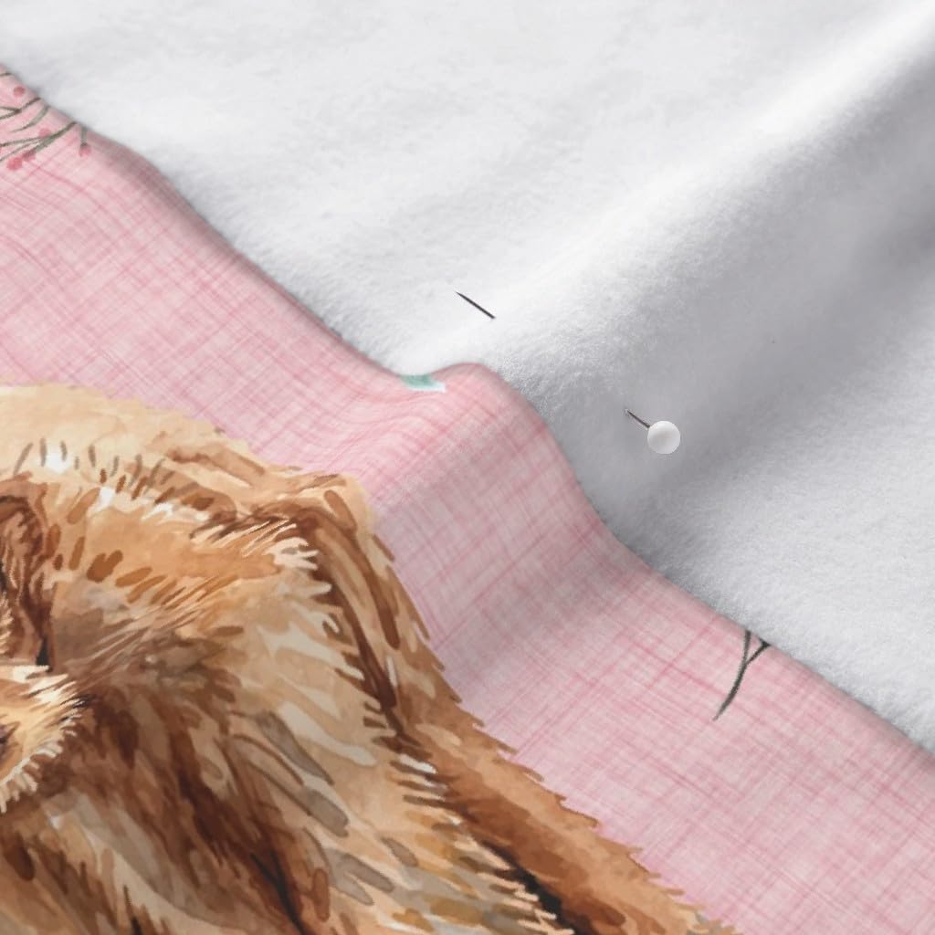 Spoonflower Fabric - Pink Highland Cows Leaves Floral Calf Cow Scottish Printed on Polartec(R) Fleece Fabric by The Yard - Sewing Blankets Loungewear and No-Sew Projects