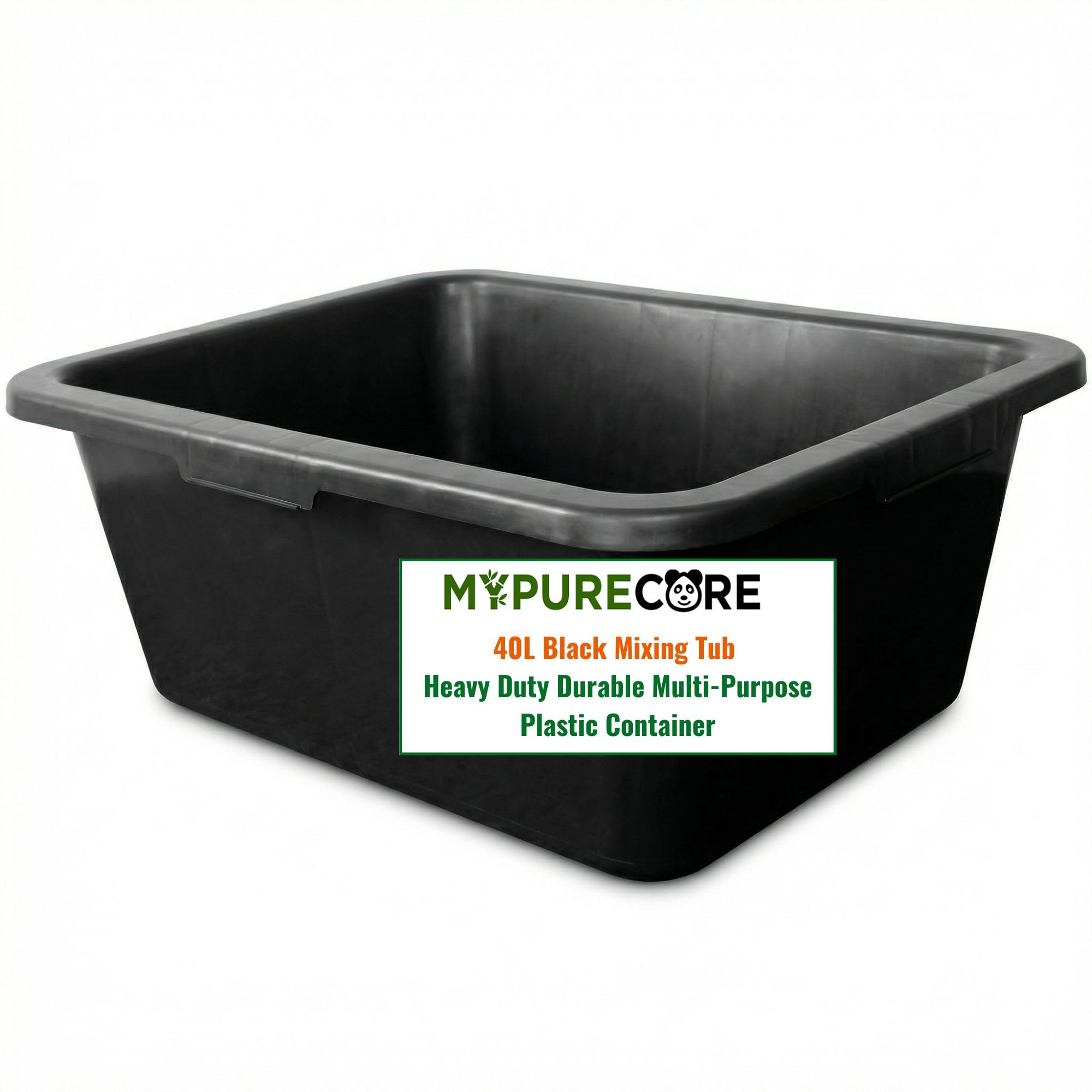MYPURECORE Black Mixing Tub – Heavy Duty Rectangular Utility Tub for Mortar, Plaster, Gardening, Storage & DIY – Durable Multi-Purpose Plastic Container (40L Tub)