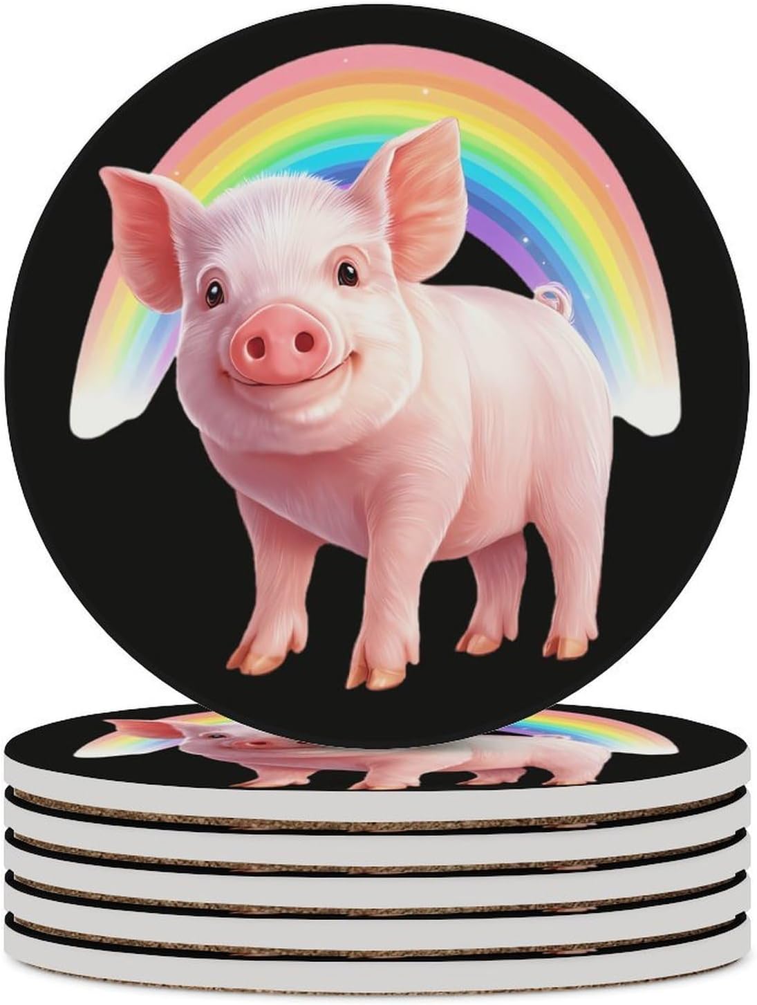 LGBTQ Pigs Gay Proud Round Ceramic Coasters for Drinks Absorbent Cup Holder Tabletop Protector with Cork Base