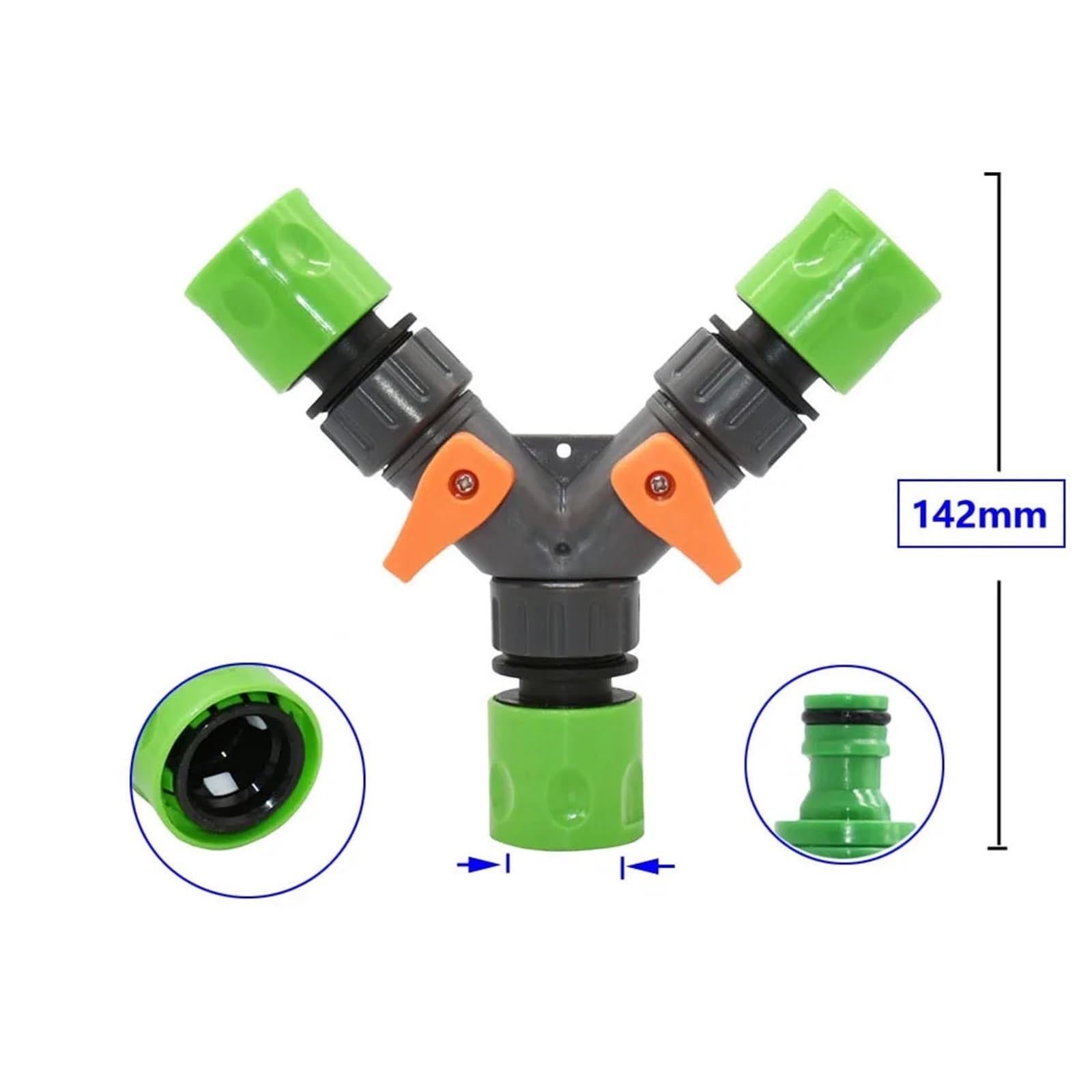 Raccordo per Rubinetto da Giardino, Sdoppiatore for Tubo da Giardino 2 Pezzi con Filettatura 1/2 e 3/4 Pollici in Verde Grigio