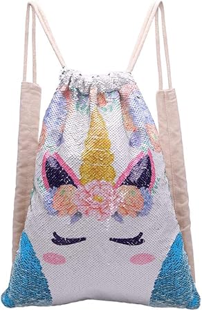 personalised unicorn sequin drawstring bag