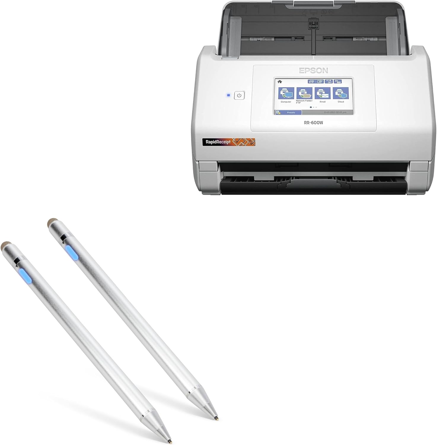 BoxWave Stylus Pen Compatible with Epson RapidReceipt RR-600W - AccuPoint Active Stylus (2-Pack), Electronic Stylus with Ultra Fine Tip - Metallic Silver