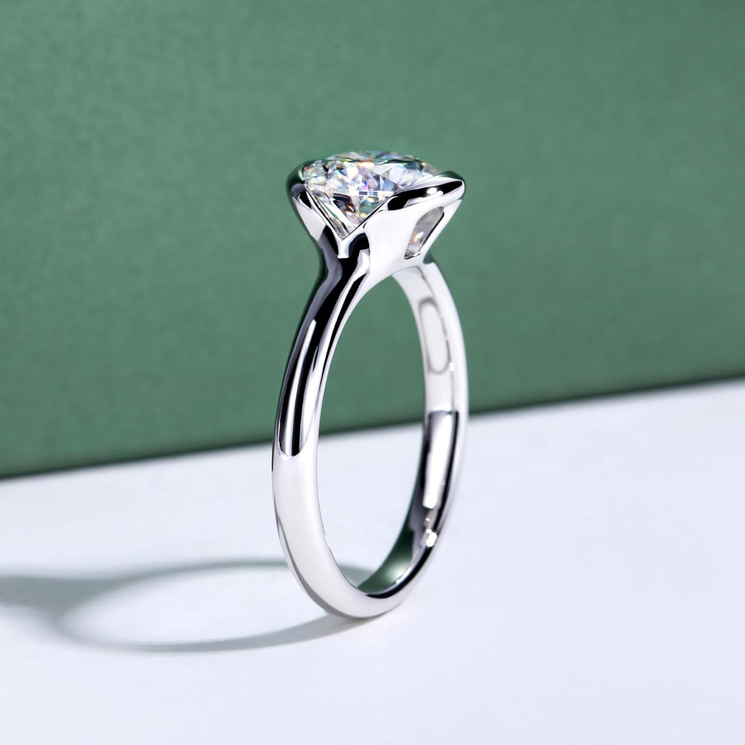 Moissanite Engagement Rings 3CT Half Bezel Setting 11mm*7mm Oval Cut Lab Created Diamond Marquise Cut Solitaire Promise Band Round Cut S925 Sterling Silver Wedding Rings for Women