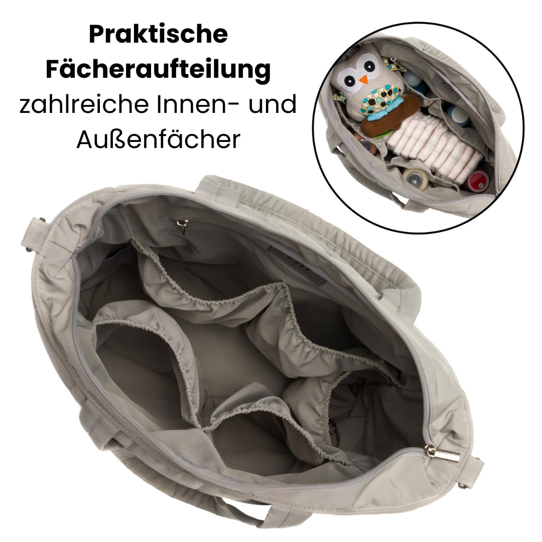 Fillikid Wickeltasche Kinderwagen Organizer Exclusiv | Wickeltasche Organizer, Weekender Damen | Elegante Steppoptik, Kinderwagenhaken, Flaschenwärmer | Windeltasche mit Wickelunterlage für unterwegs