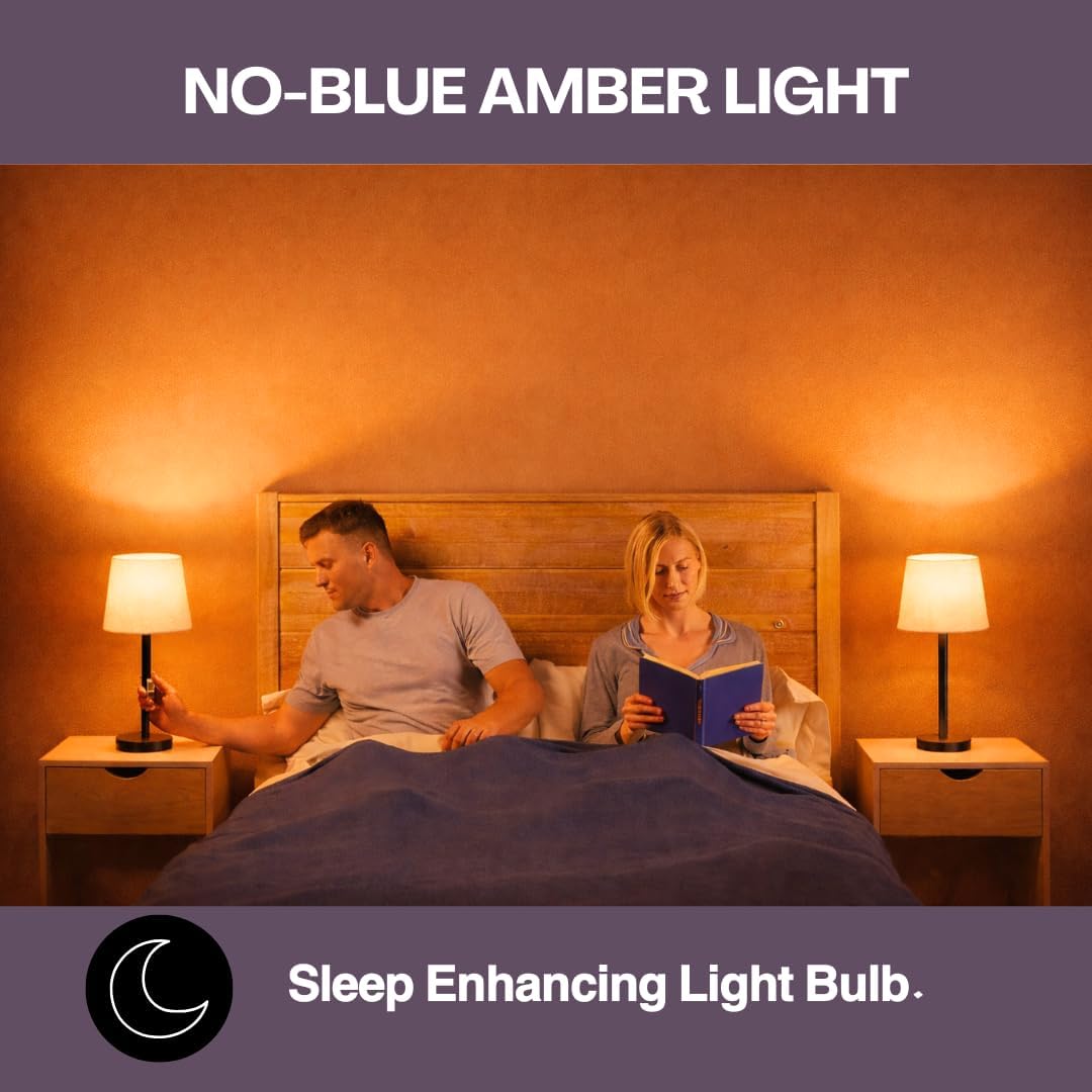 Norb Everyday Sleep Light Bulb - No Blue, Amber LED, 2000K Nighttime Lighting for Bedroom, Dimmable A19 Bulb Promotes Natural Melatonin & Circadian Rhythm for Babies, Kids, Adults, 6W (2-Pack)