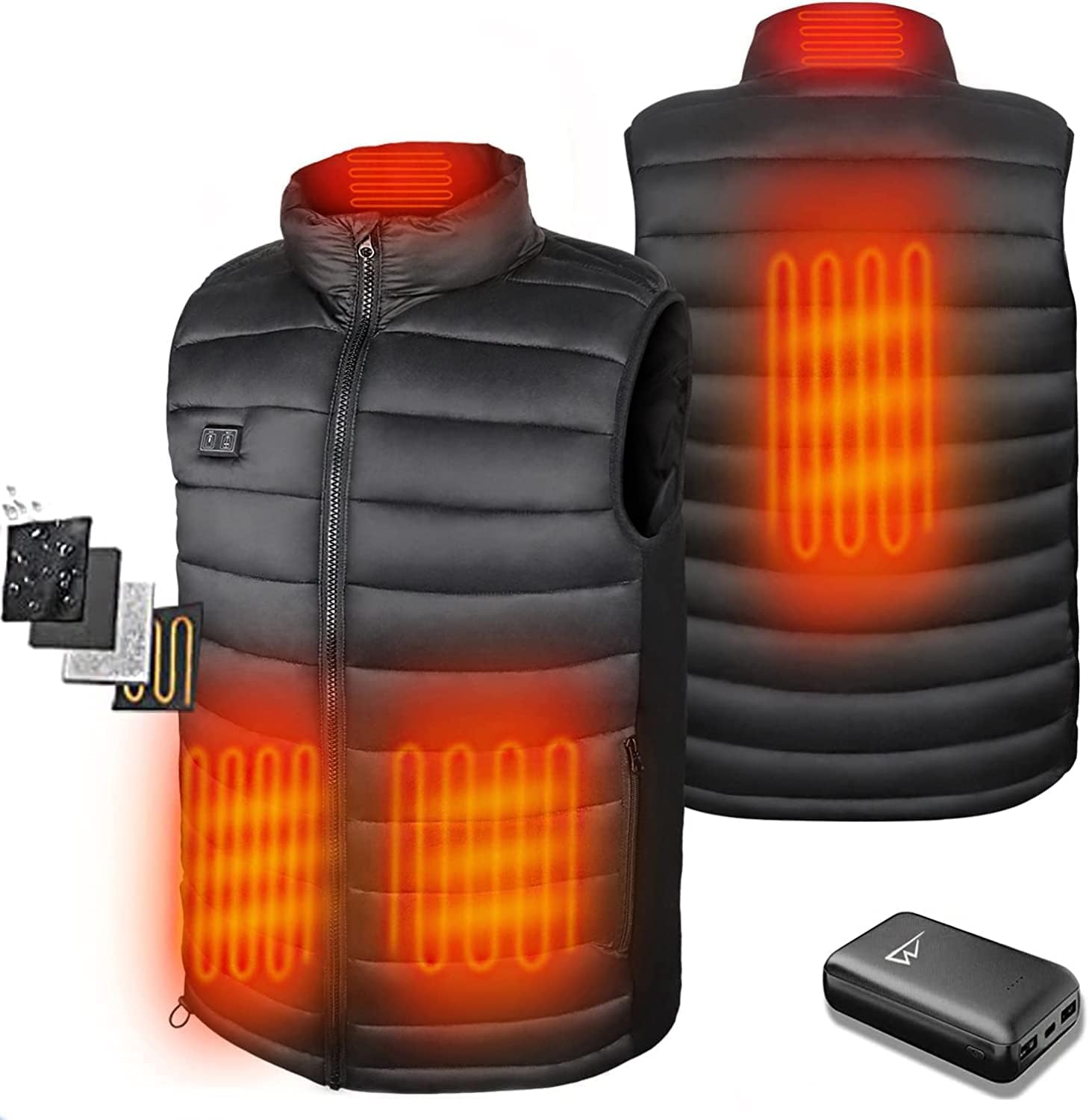 Loowoko Chaleco calefactable hombre con bateria 10000mah, chaqueta calefactable sin mangas ligera, 3 niveles de calor + 4 zonas, Para trabajar al aire libre, ciclismo, moto y esquí