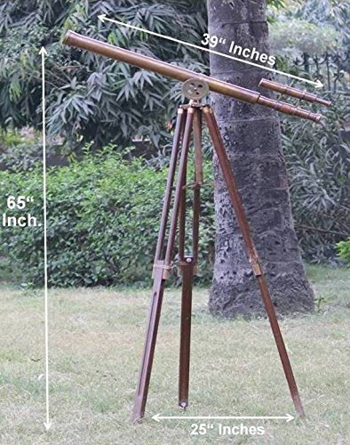 Telescopio náutico antiguo de latón 65" con trípode miniatura 6
