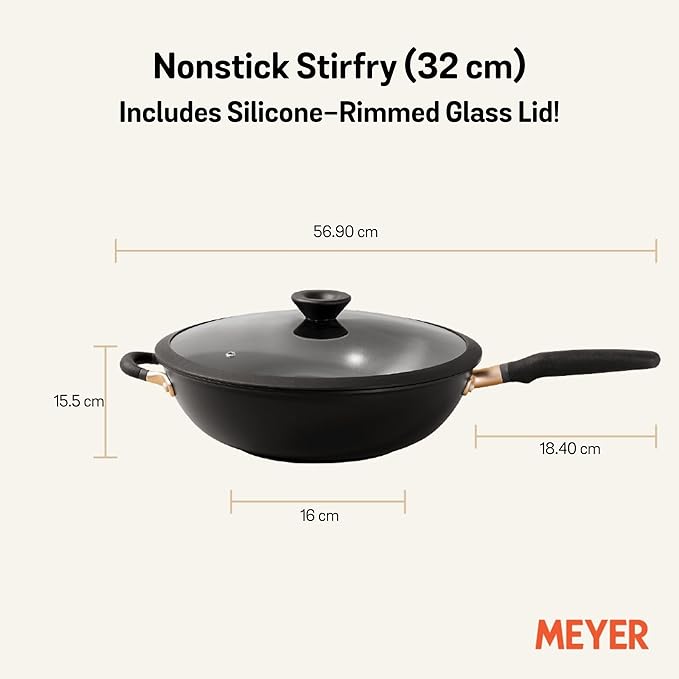 Wok Antiadherente Meyer con Tapa de Vidrio 32cm Acero Inoxidable miniatura 3