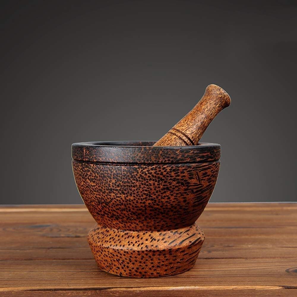 Juego de mortero ligero de madera maciza y mortero, trituradora de pimienta y especias de madera, molinillo de hierbas, triturador de ajo, tazón para mezclar, herramienta de coci