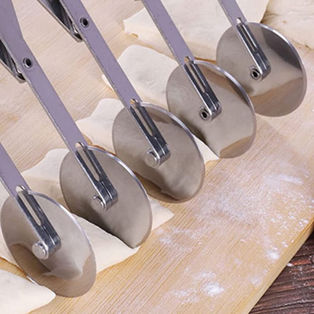 HEMOTON Coupe-pâte en Acier Inoxydable Argenté à 5 Roues Réglables, Outil Pratique et Fonctionnel pour Découper Pâte, Pizza et Gâteau Cuisine