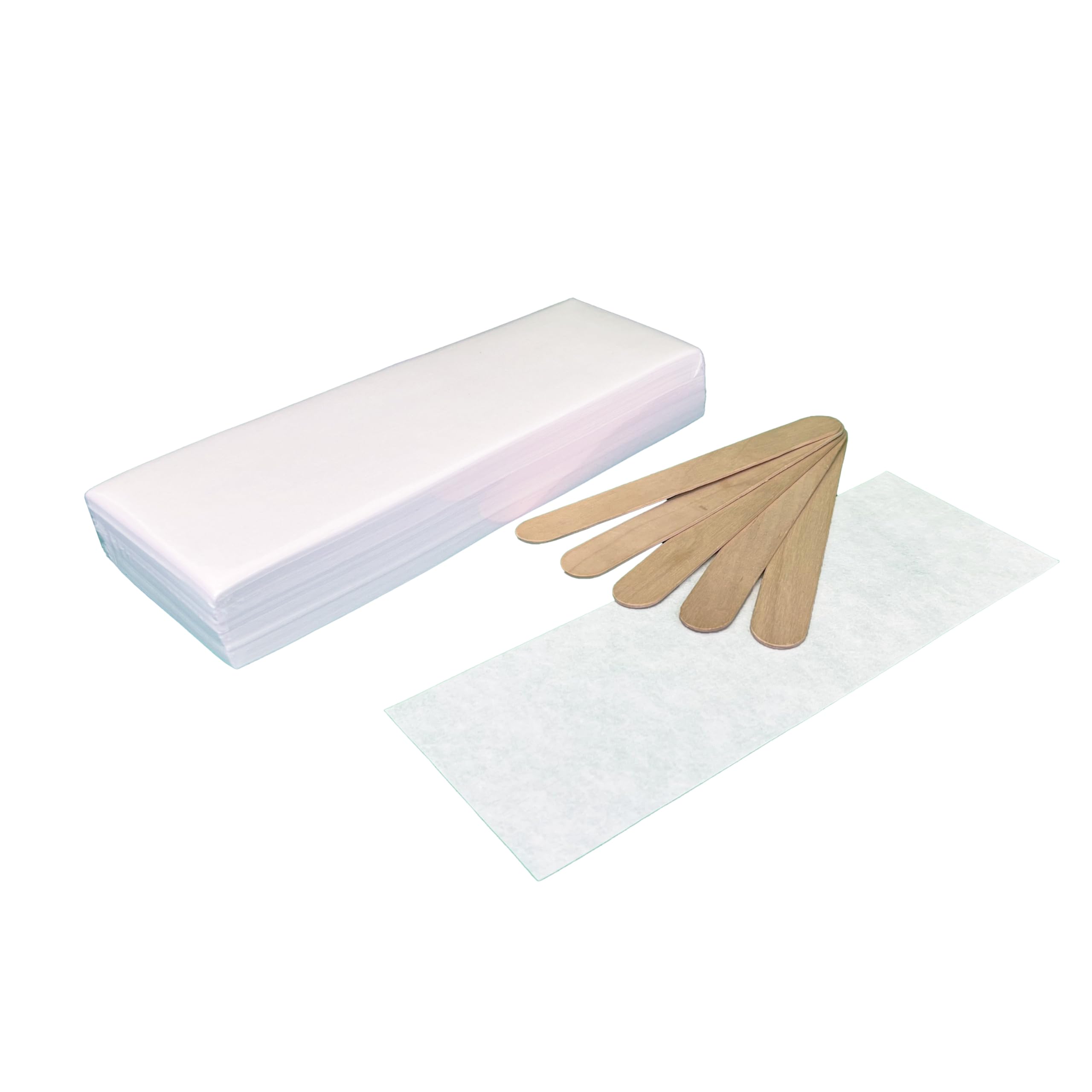 100 pre cut non-woven wax strips and 100 large wooden body waxing sticks professional quality strips and depilatory sticks for applying and hair removal kit