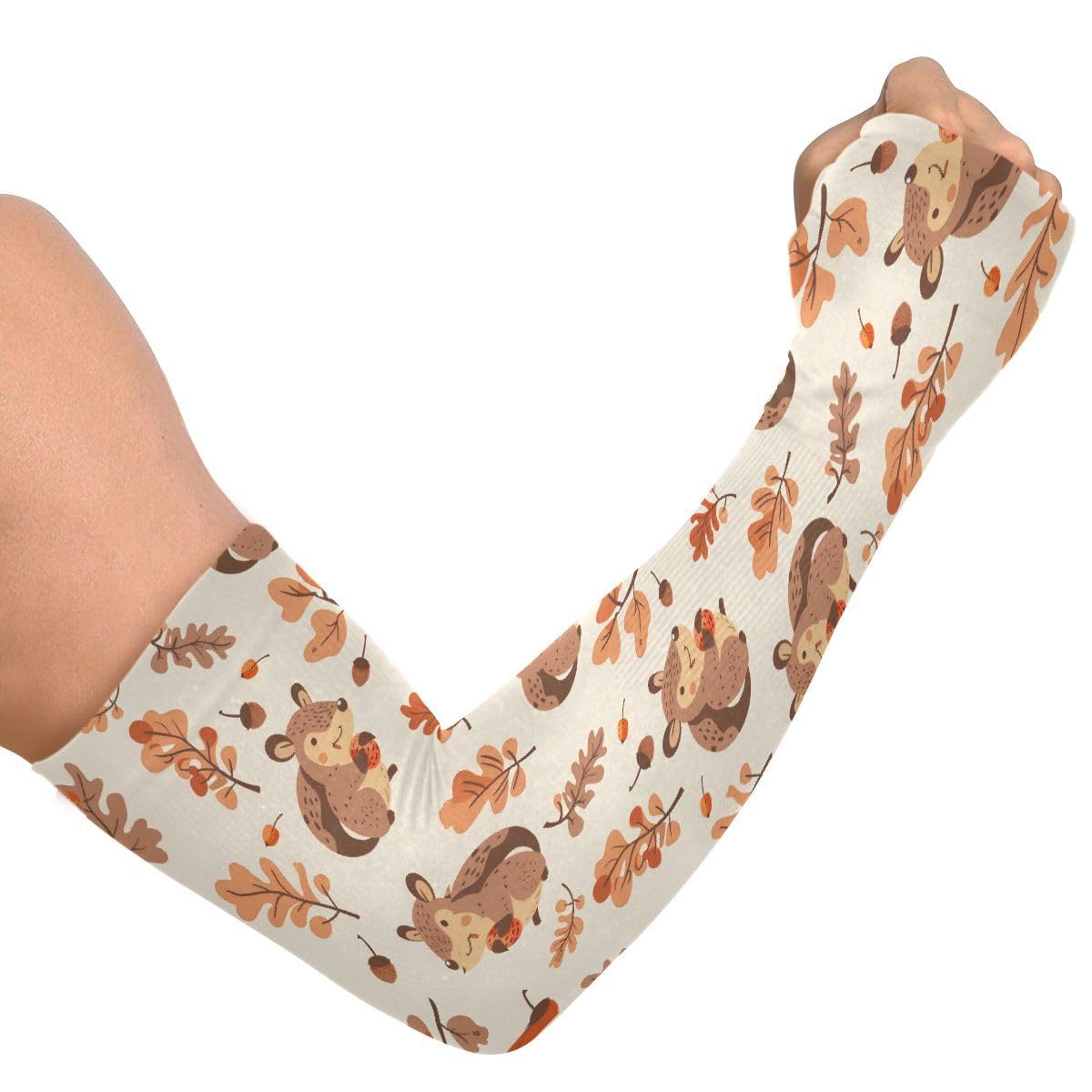 ALAZA Squirrel Leaf Gardening Sleeves Cooling Arm Sleeves Sun Protection Thumb Hole Arm Covers for Women Men