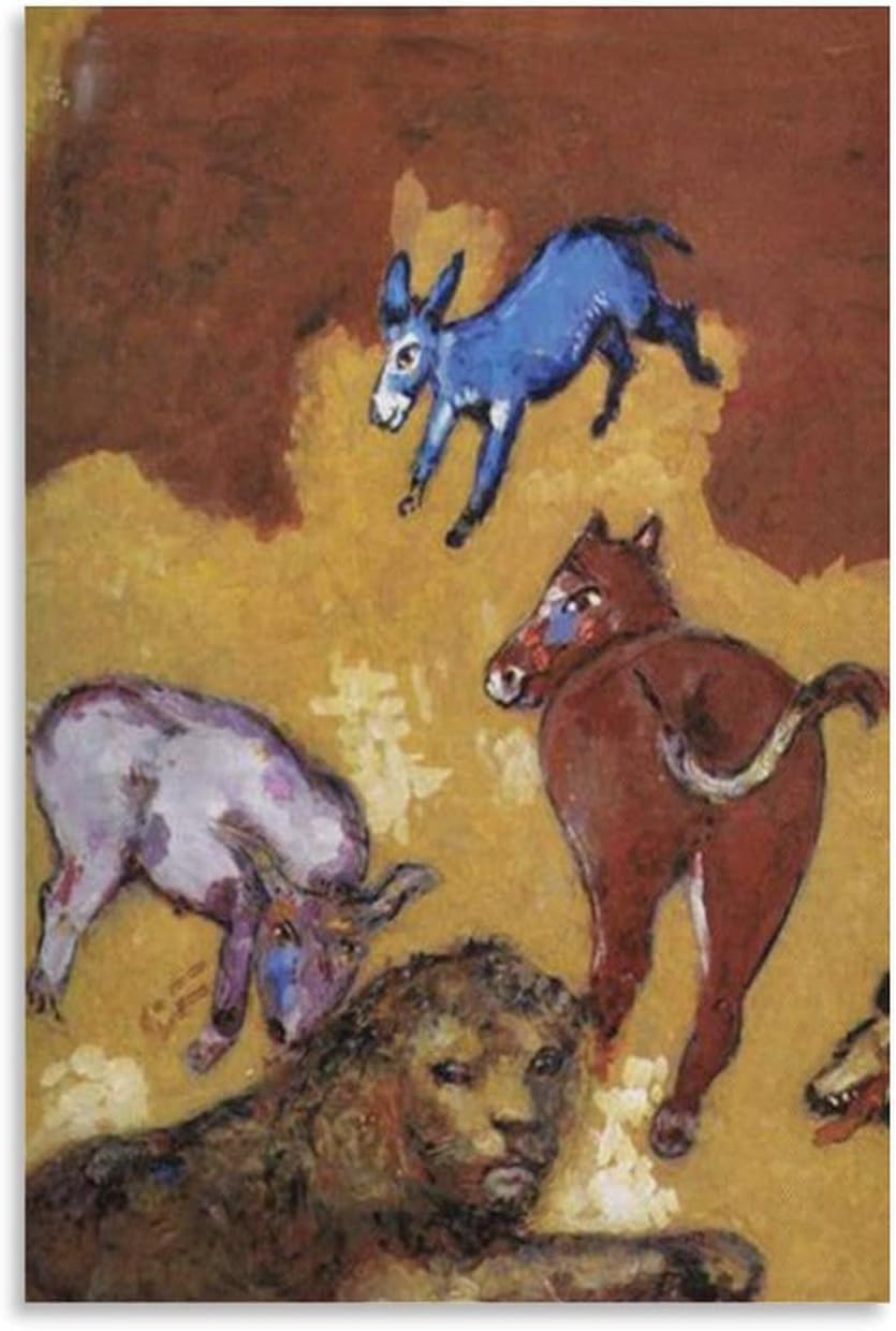 Orjdjz Wxkbl Marc Chagall Prints《The Lion Grown Old》Canvas Wall Art Abstract Picture Marc Chagall Poster Retro Painting for Bathroom Decor 40x60cmx1 Frameless