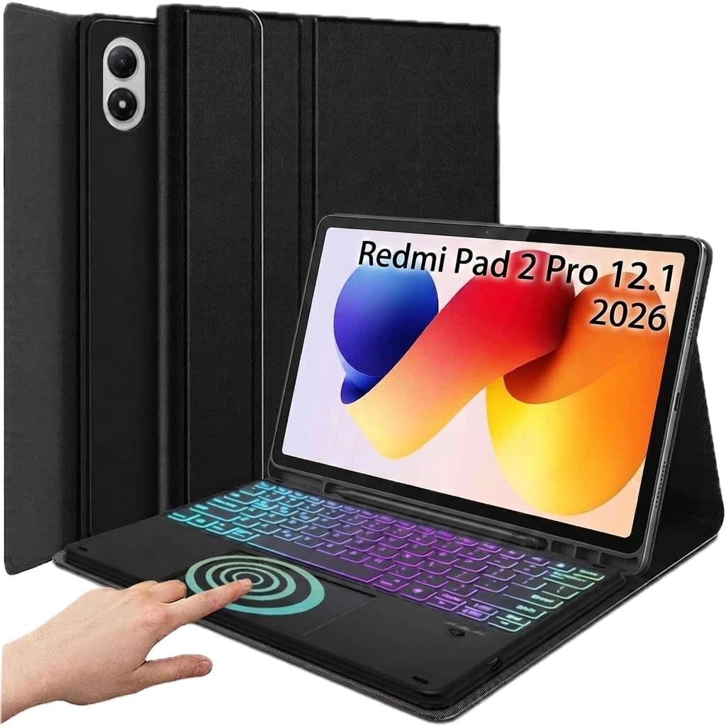 typecase Keyboard Case for Redmi Pad Pro & Pro 5G (12.1 inch), Multi-Touch Trackpad & 7-Colors Backlit, Pen Slot, Multi Viewing Angle, Slim Stand Cover, Magnetically Detachable Bluetooth Keyboard Case-image-8