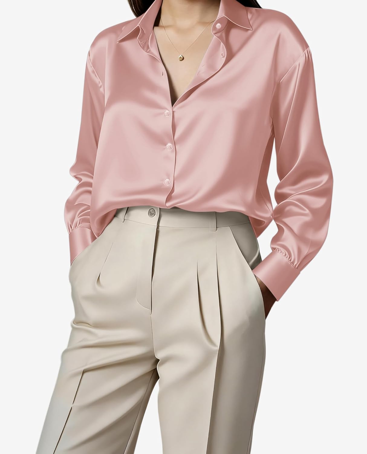 siliteelon Button Down Shirts For Womn Satin Women Blouse Silk Long Sleeve Dress Shirt Business Tops Office Work - Image 3