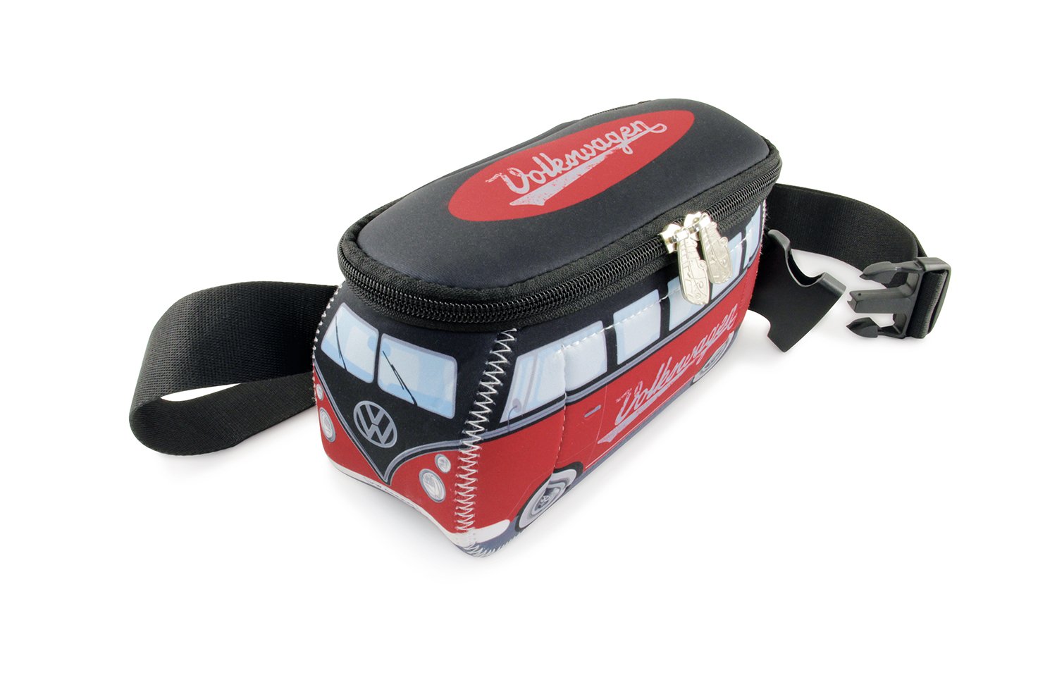 BRISA VW Collection - Volkswagen Neoprene Hip Bag Belly Bag Money Belt Crossbody Bag for Outdoor and Travel in T1 Bus Design (Red/Black)
