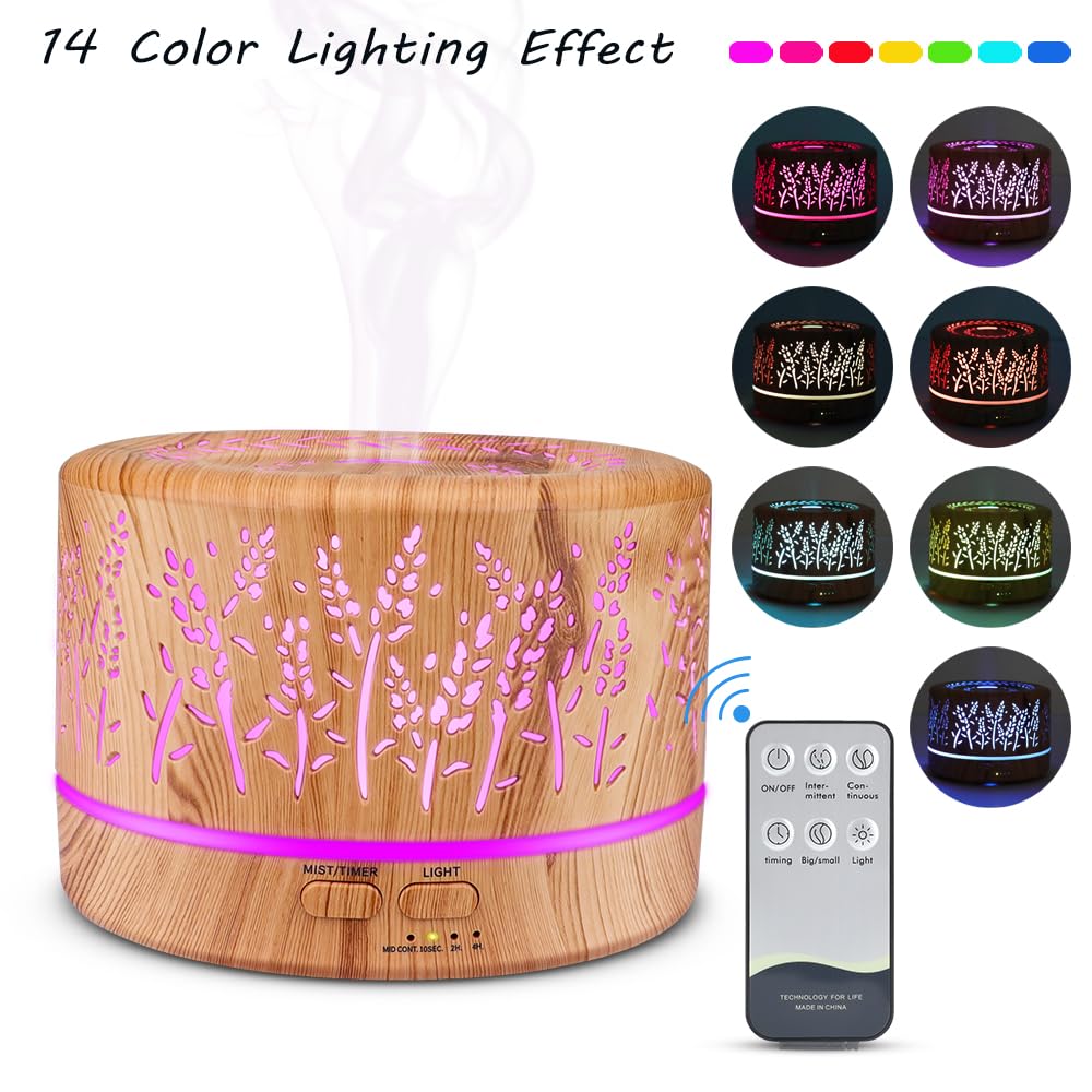 Dyfuzor aromatu 500ml z zestawem olejków eterycznych 8x10ml, bez BPA, z timerem i oświetleniem LED, do domu biura spa