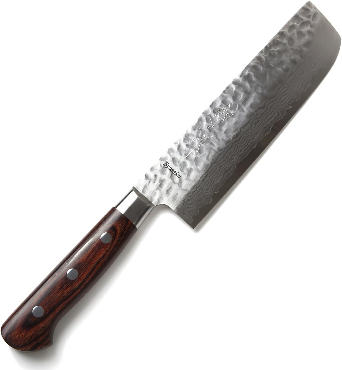 Japanese Vegetable Knife Hammered Damascus VG-10 16 Layer Mahogany Handle, Nakiri 6.3-inch (160mm)