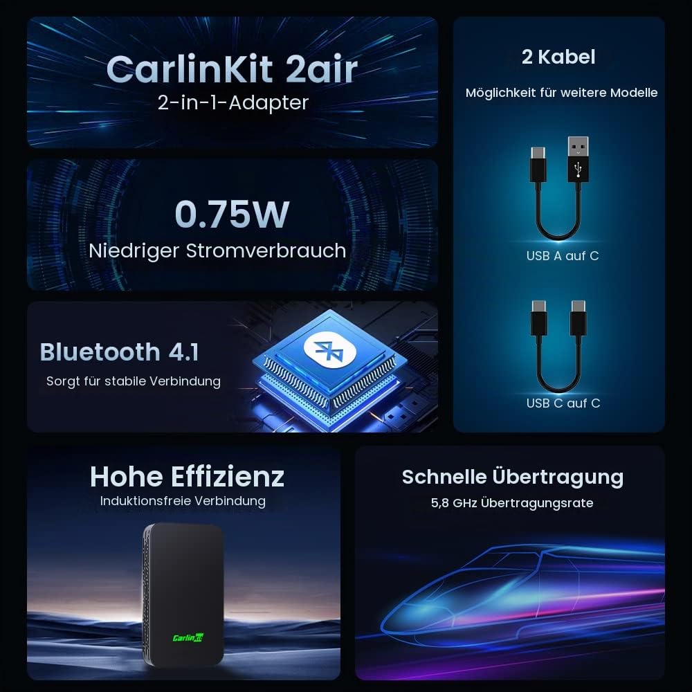 Carlinkit 2026 Neuer Upgrade 5.0 2Air Adapter, bringt drahtloses CarPlay/Android Auto, Plug-and-Play, Nahtlose Verbindung