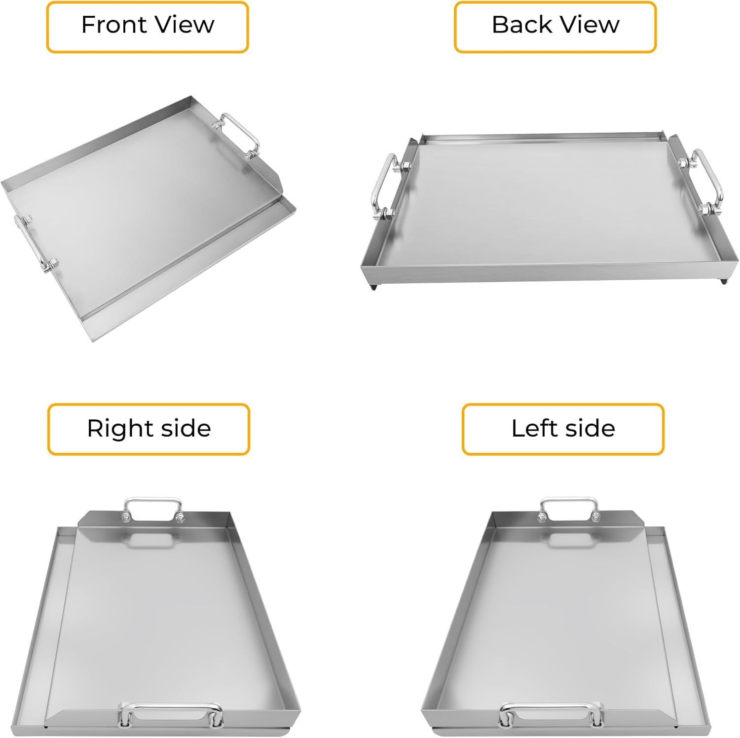 Stainless Steel Griddle Plate for Charcoal/Gas Grill, Flat Top Griddle with Even Heating for BBQ, Camping, Tailgating and Parties, 23" x 16" Silver