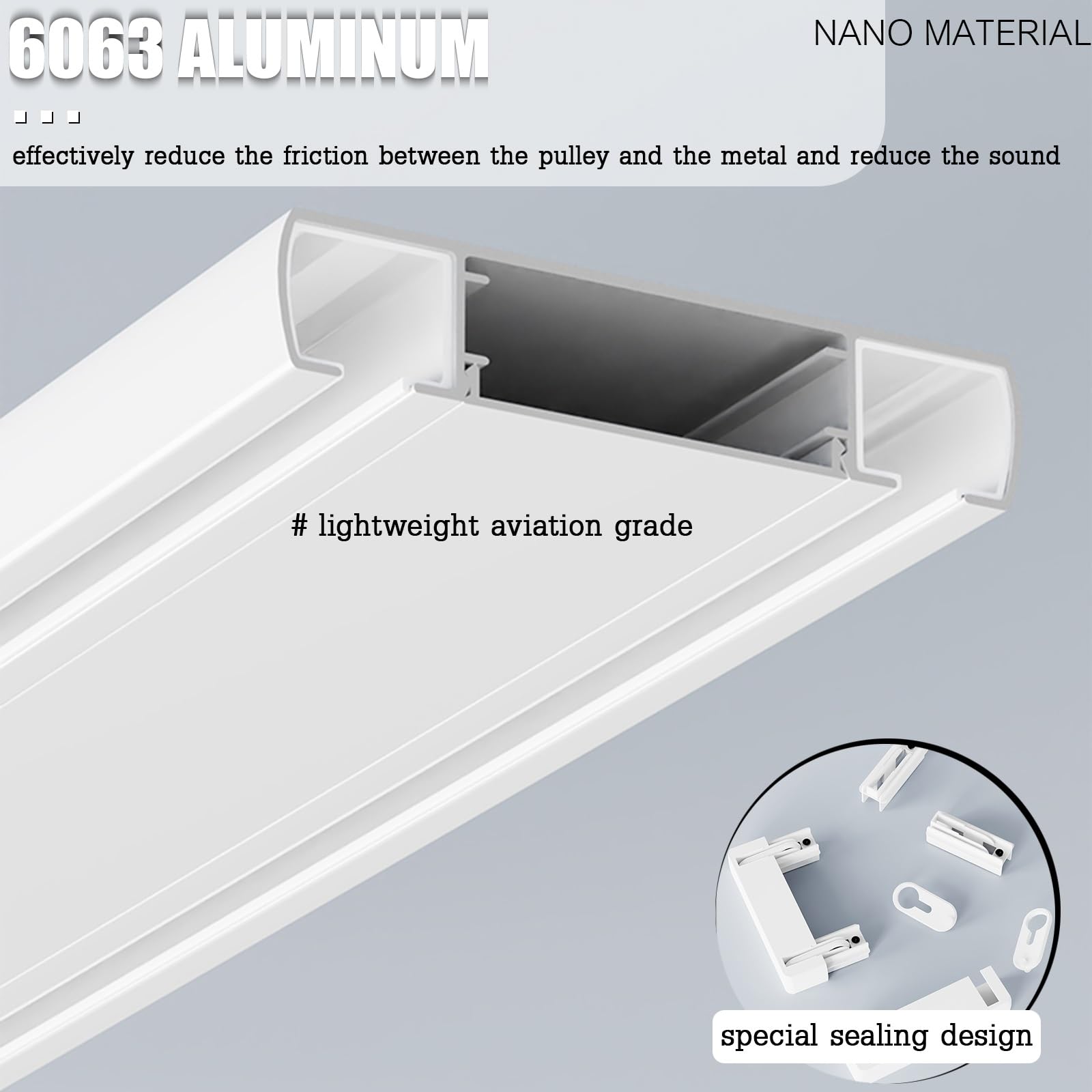 Set di binari per tende a doppio binario a soffitto, binari scorrevoli in alluminio lisci e silenziosi, supporto robusto per tende,per camera da letto, soggiorno e ufficio(White,1.5m(4.9ft))