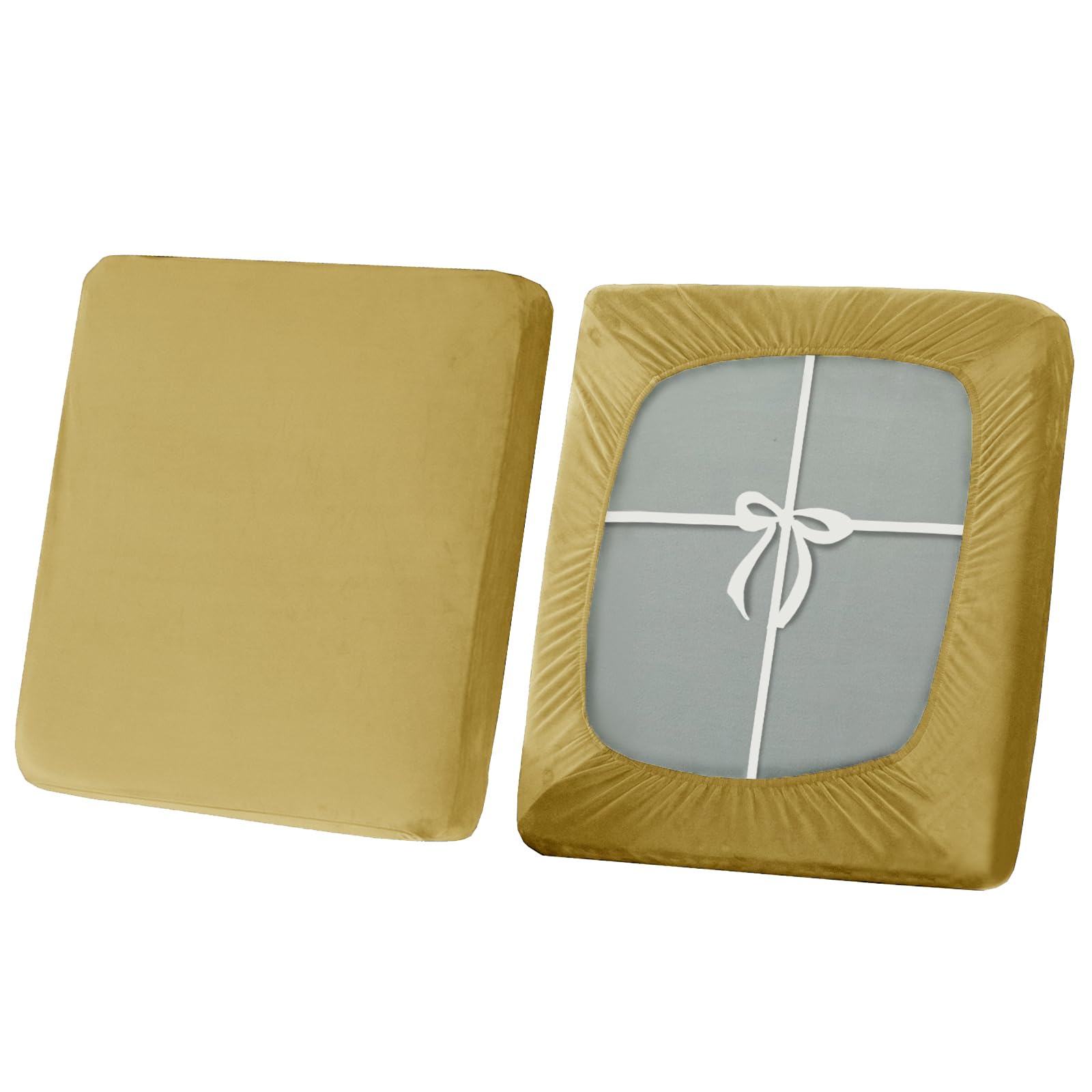 SYLC Stretch Sofa Seat Cushion Covers, Non-slip Sofa Cushion Cover with Ties and Elastic Bands, Velvet Couch Cushion Covers Replacement (Lemon,Large 3-Seater) โ image 1