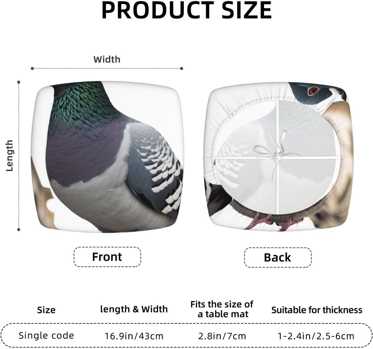 Pigeon Print Square Cushion Covers 6 Pcs Set Elastic Non-Slip Seat Cushion Slipcovers Pet Furniture Protectors for Chair, Sofa