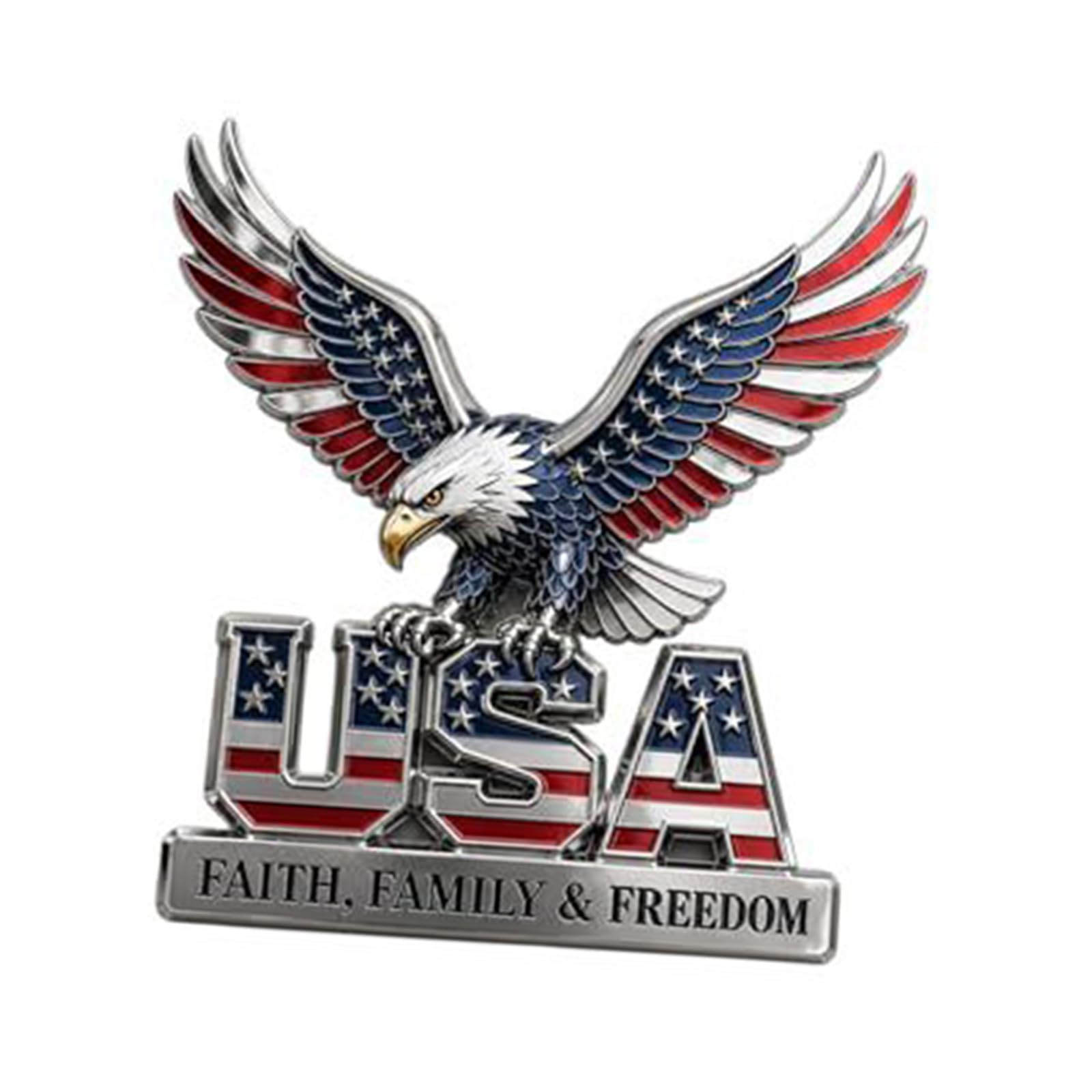 Tfaoys B Patriotic Metal Adge For Vehicle Decor, Raised Red White And Lue Detail, 3.54 In Metal Accent For Display Areas Commemorative Adge Flag Inspired Accent Patriotic Vehicle Decor Raised Detail