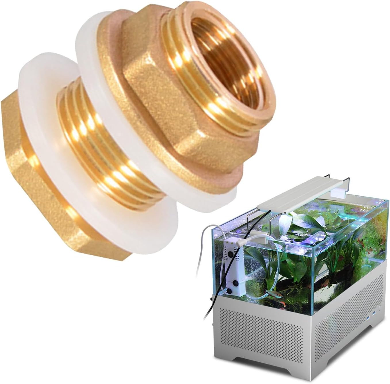 Brass Tank Fitting, Brass Pipe Single Loose Key Swivel Fittings Nut Jointer, Garden Hose Threaded Fish Tank Adapter Bulkhead Fitting
