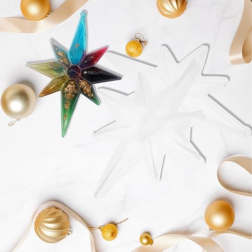 Miniatura 7 de COHEALI 2 moldes de resina de silicona octogonal de Navidad con forma de copo de nieve, colgante de resina con agujeros