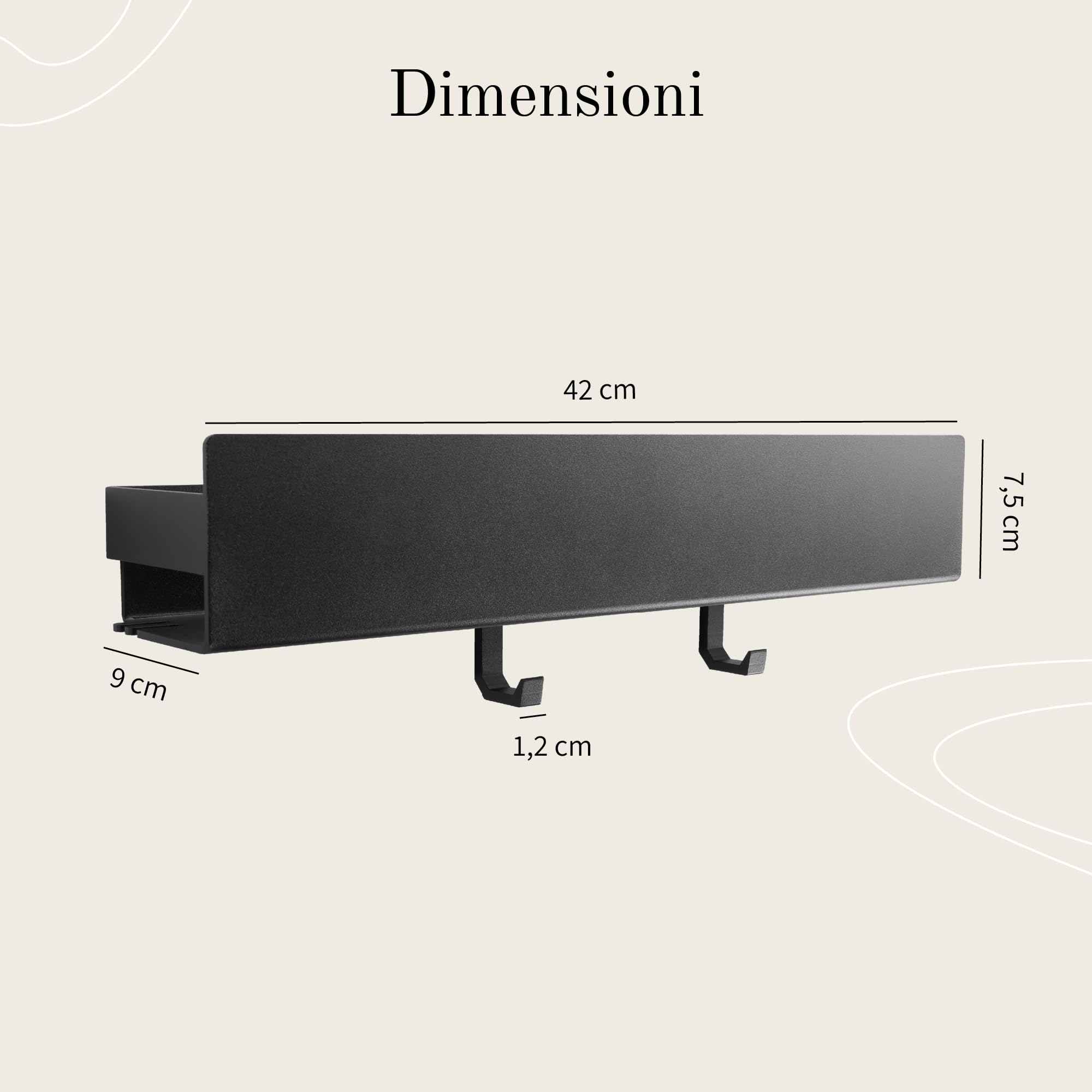 Design Amburgo Mensola doccia senza foratura I Porta sapone per doccia | Mensole Bagno I Portasapone doccia I Mensola Adesiva da Parete I 2 Ganci | Mensola bagno nero 42 cm