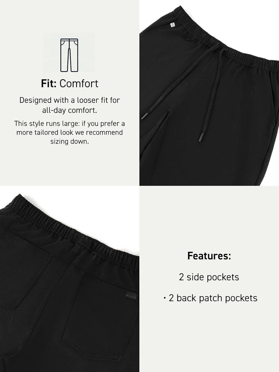 Peelz Ted 4-Pocket Jogger Scrub Pants for Men - Elastic Waistband, Drawstring Tie, Soft Men's Scrubs, Slim Fit