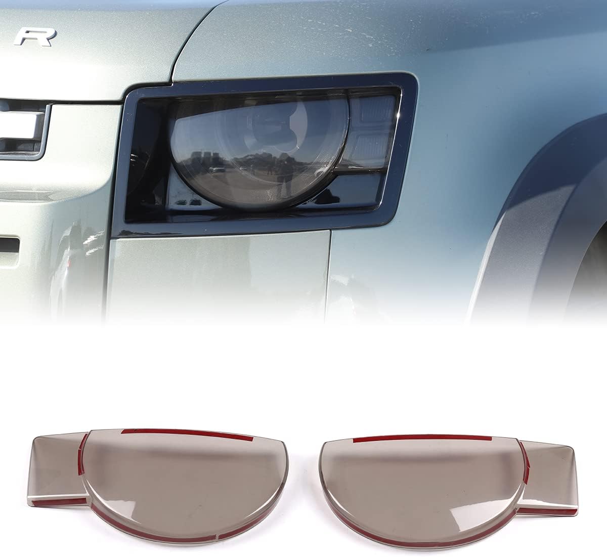 2Pcs Headlight Covers for Land Rover Defender 90 110 130 2020-2023, ABS Material Headlamp Lens Protective Cover Accessories Semi Transparent Amber