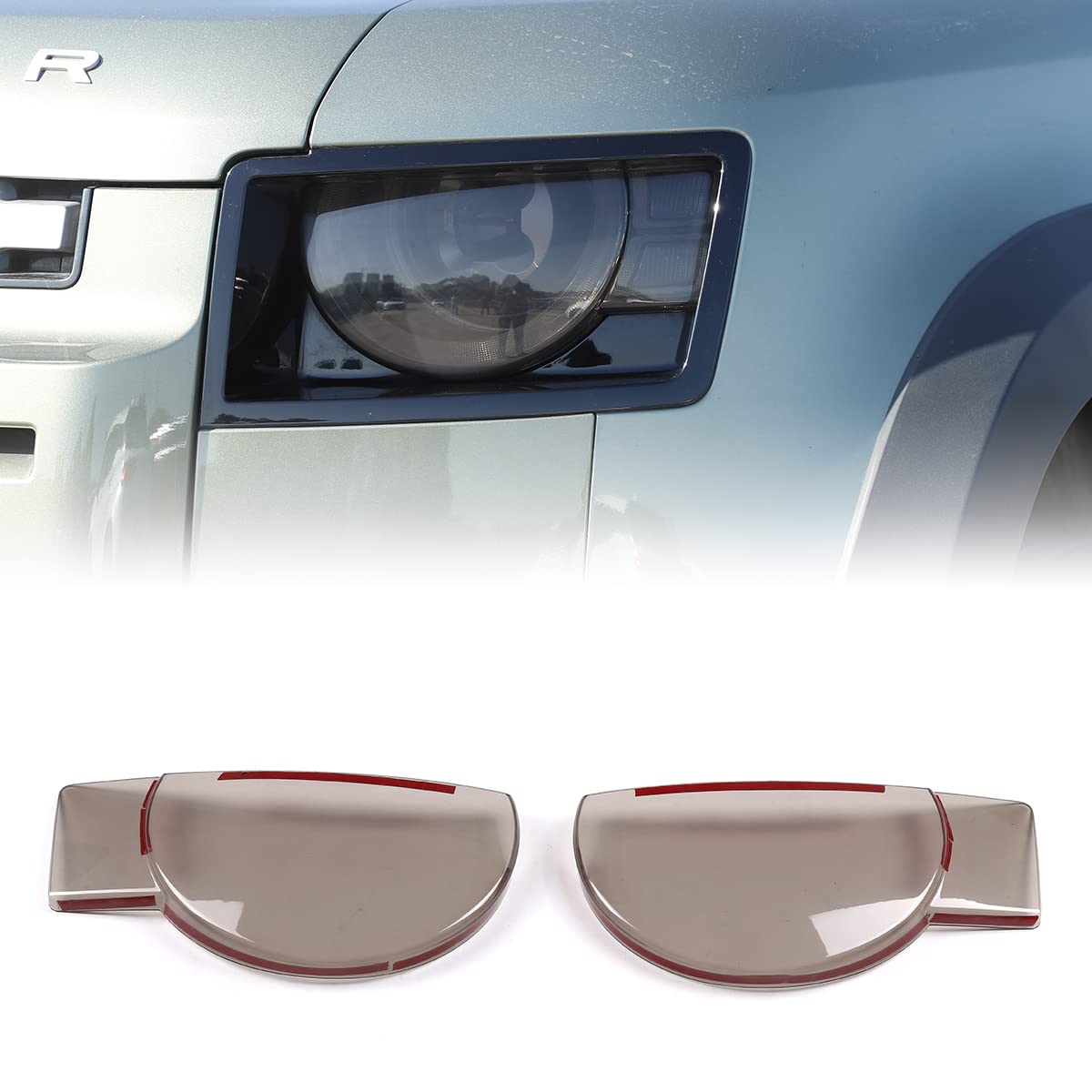 HIRUFAIT 2Pcs Headlight Covers for Land Rover Defender 90 110 130 2020-2023, ABS Material Headlamp Lens Protective Cover Accessories Semi Transparent Amber