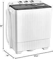Vista 9 de COSTWAY Lavadora Portátil, Doble Tina con Capacidad de 26 libras, Lavadora de 18 libras y Centrifugadora de 8 libras Combo con Perillas