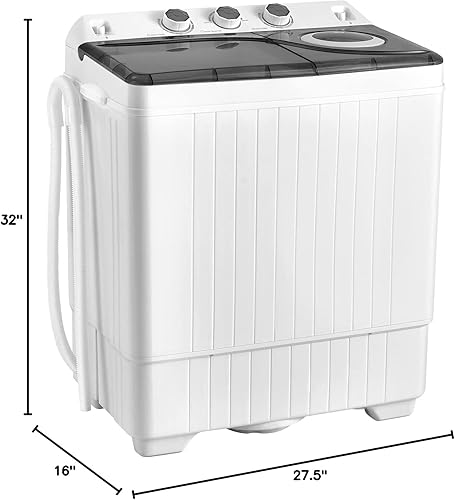 Miniatura 9 de COSTWAY Lavadora Portátil, Doble Tina con Capacidad de 26 libras, Lavadora de 18 libras y Centrifugadora de 8 libras Combo con Perillas
