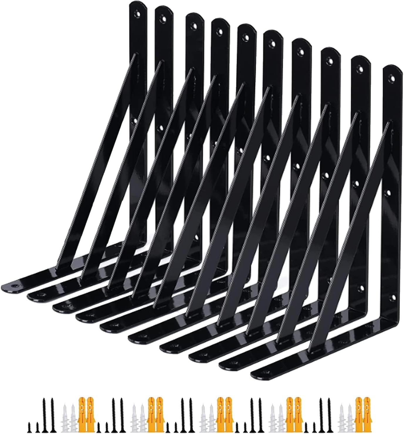 Shelf Bracket 10 PCS Heavy Duty Wall Hanging Brackets with Mounting Hardware for Home Decor & Making Shelf, Wall Mounted Metal Black Shelf Support Angle Brackets (Black, 6 Inch)