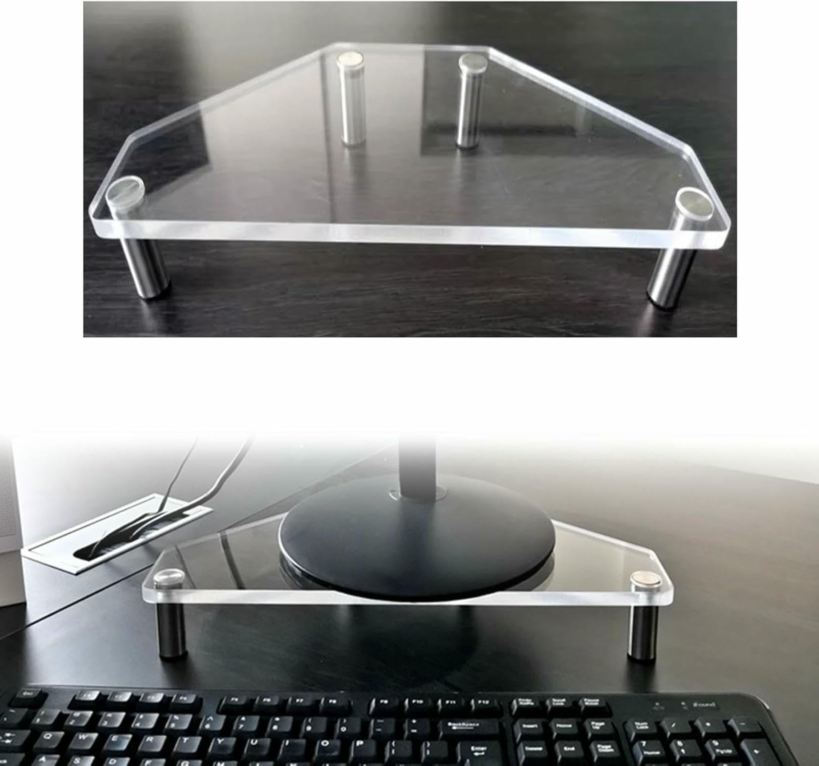 Support d'angle pour écran en acrylique transparent et étagère de rangement bureau