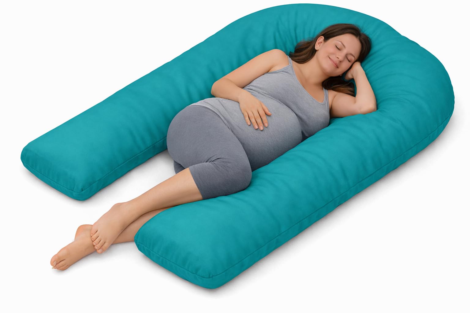 MIA U Shaped Pregnancy Pillow Case 100% Cotton Nursing Maternity Body Bolster Support Cover Zip Closure 12Feet (365cm) (Teal Blue, 9 Feet Pillowcase)