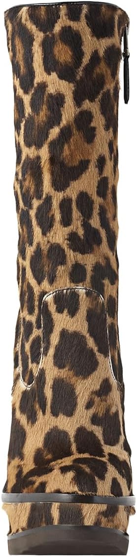 FSJ Women Platform Boots Closed Toe Thin Chunky Heel Side Zipper Double Platform Ankle Boots Punk Combat Mid Calf Boots Size 4-16 US