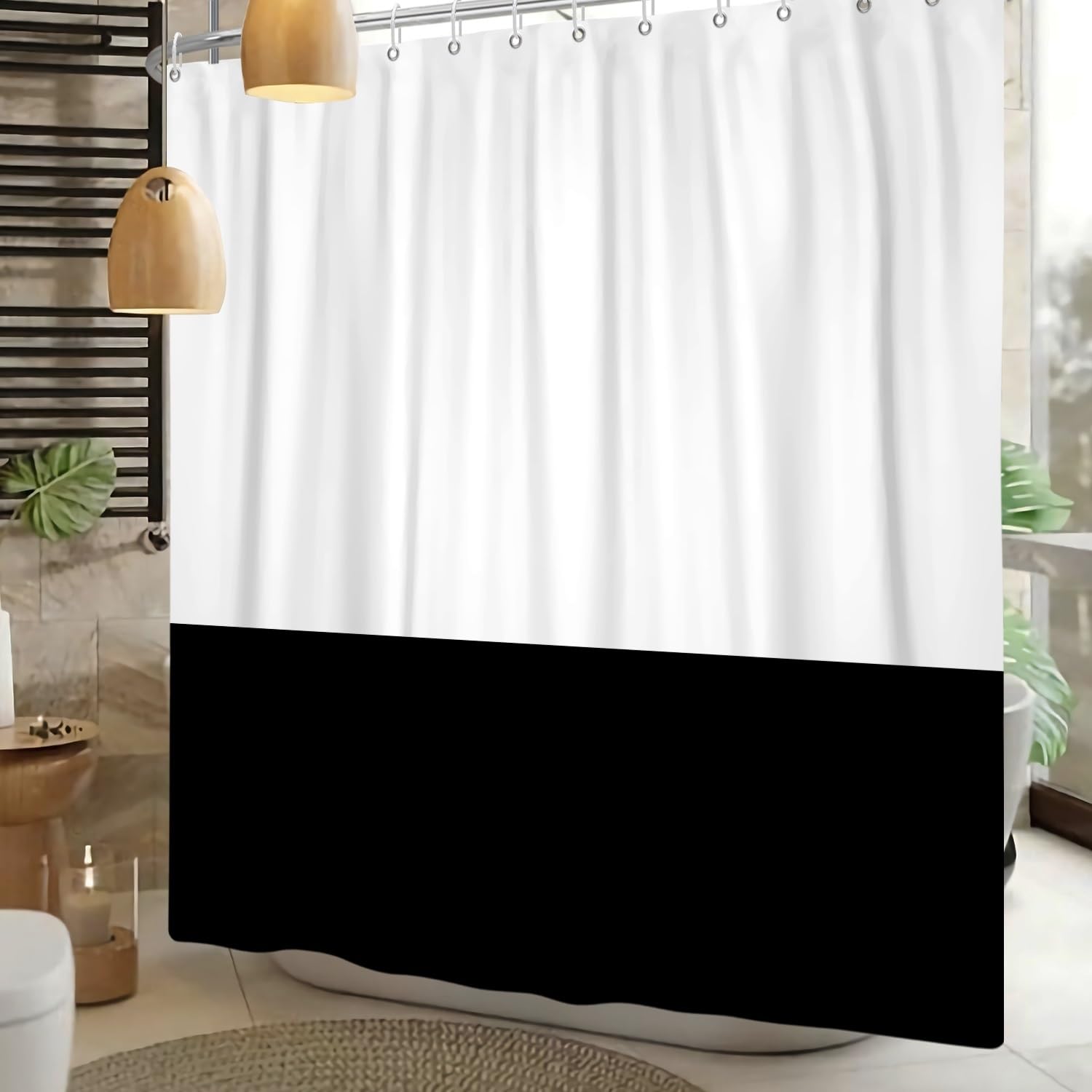 Xiaoterna Stripes Shower Curtain Modern Simple White and Black Stripe Shower Curtain Modern Line Bathroom Curtain Abstract Geometric Shower Curtain Machine Washable Waterproof Fabric 180x240cm - Image 2