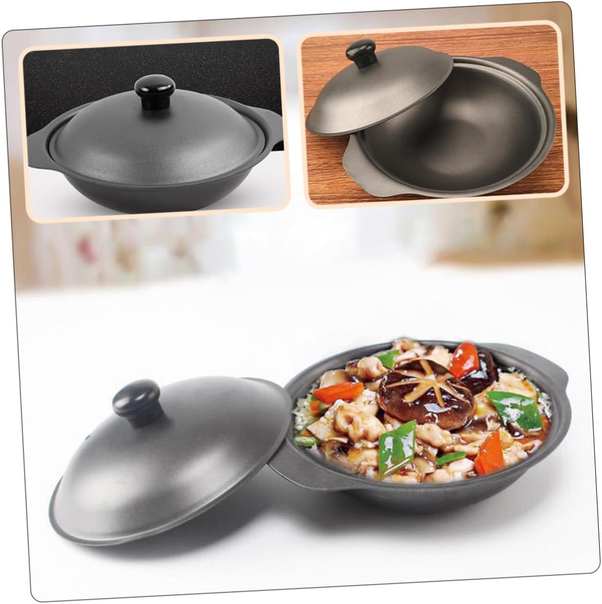 Ipetboom Cast Iron Casserole Yellow Stewed Chicken Rice Pot with Iron Lid Energy-saving Clay Pot for Even Heating and Slow Heat Dissipation with Heat-resistant Handles