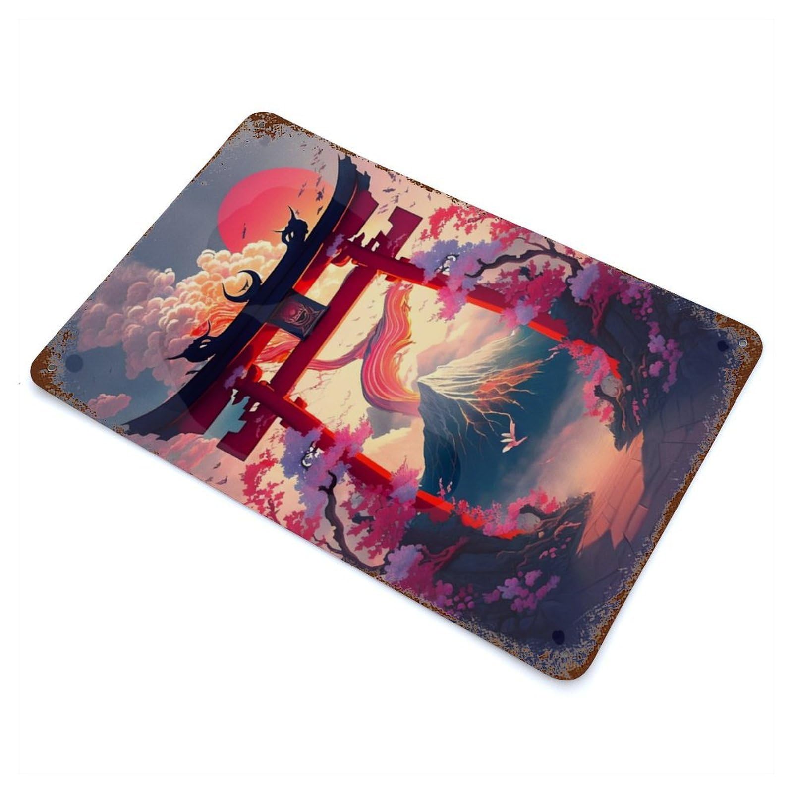 Garage Style Torii Gate Japan Icon Distressed Metal Wall Sign 11.8"x7.9", Novelty Wall Decor for Bar And Workshop