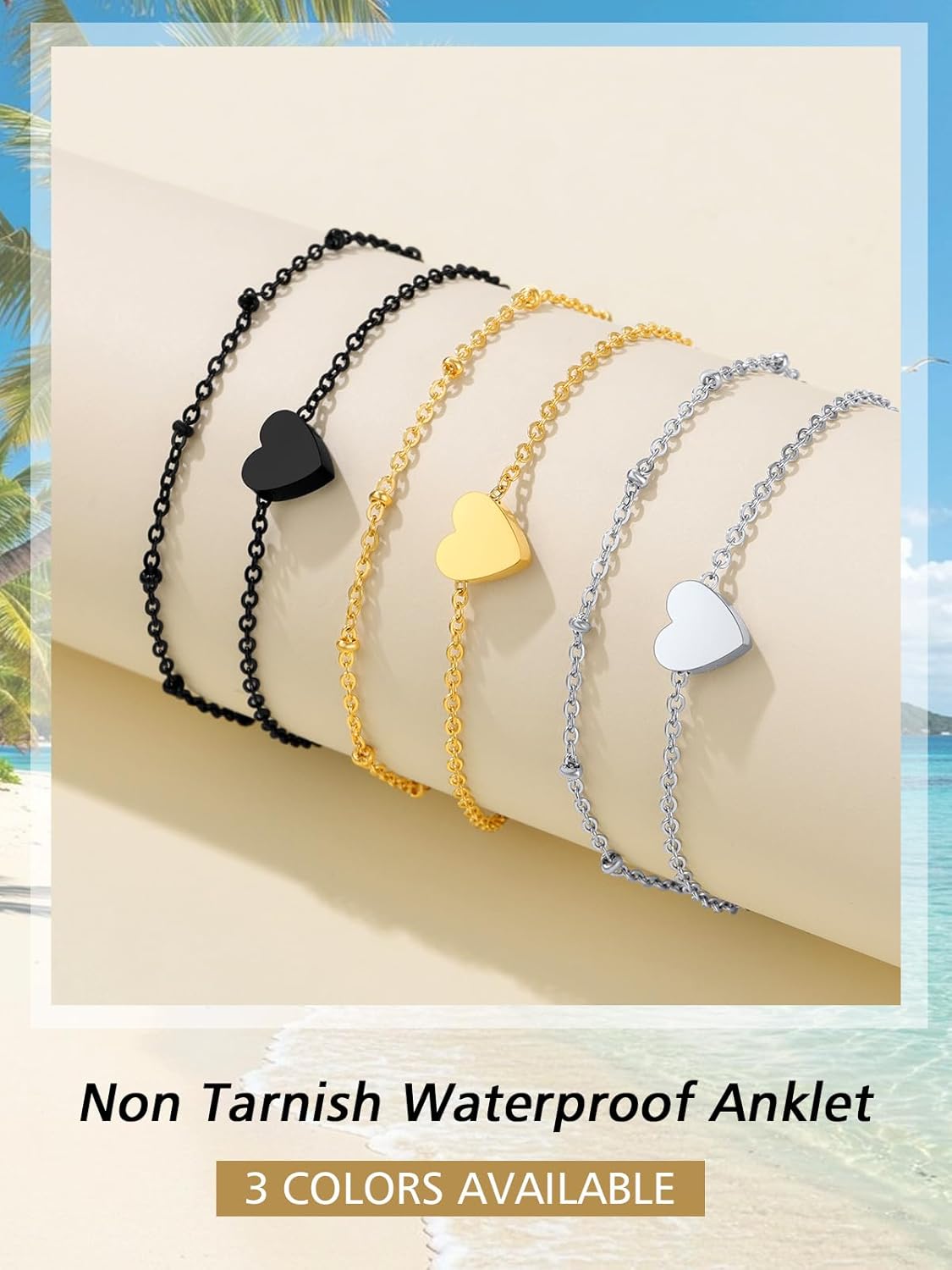 FindChic Stainless Steel Ankle Bracelets for Women, Waterproof Figaro/Cuban/Box/Beaded Chain Anklets, Summer Beach Foot Jewelry, 8.5''-10.5'' Adjustable Length, with Gift Box - Image 6