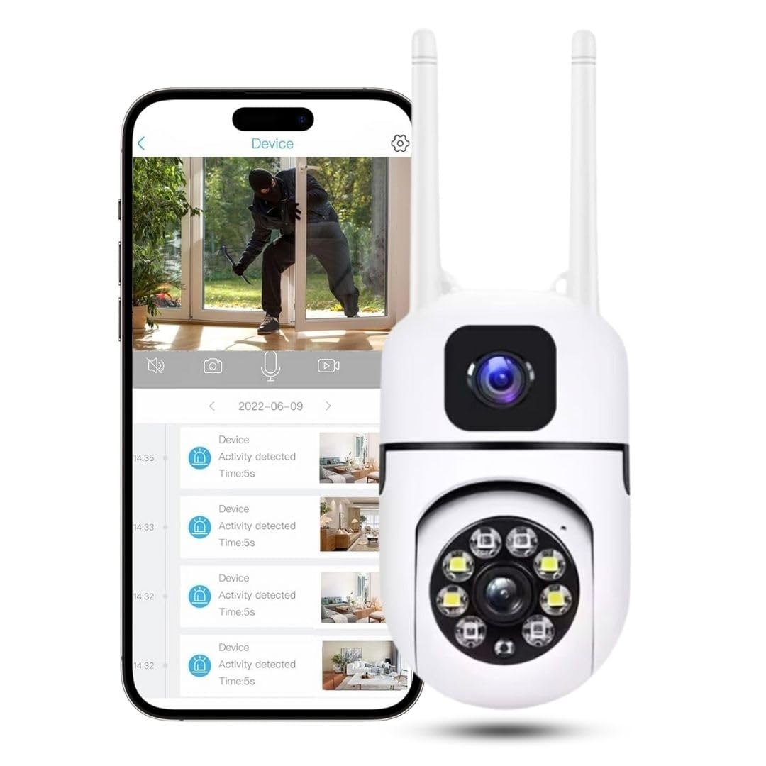TP PLUS 4+4MP WiFi Dual Lens Mini PTZ CCTV Camera | 360° Rotation | Full HD | Night Vision | Motion Detection | Two-Way Audio | Wireless Indoor/Outdoor Security Camera for Home (Dual Lens Mini Dome)