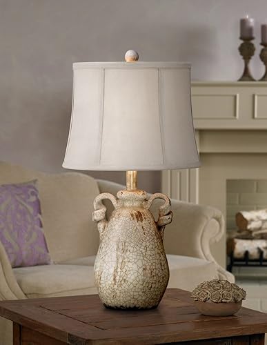 Miniatura 2 de Regency Hill Sofia - Lámpara de mesa rústica estilo casa de campo de 22 pulgadas de alto, esmalte de marfil agrietado, asas de cerámica, tarro beige